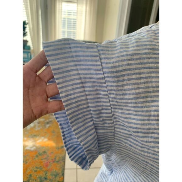 Vineyard Vines Blue White Striped Wrap Tie Top Linen - Picture 4 of 10